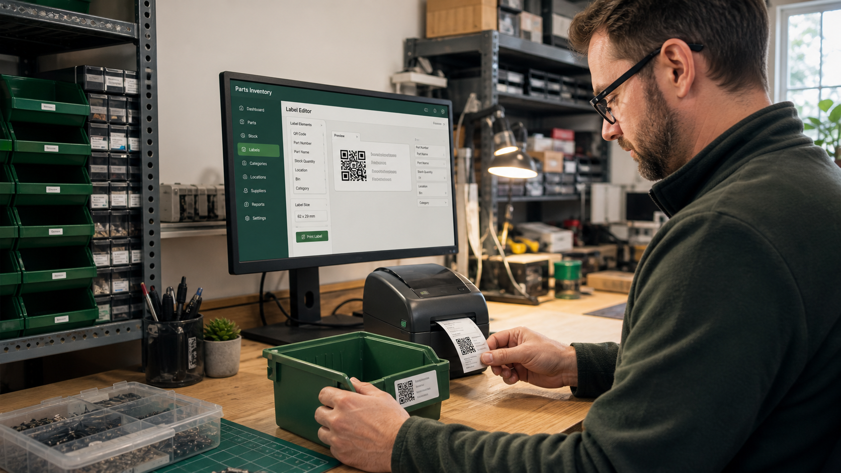 Label printer and Parts Inventory in a workshop